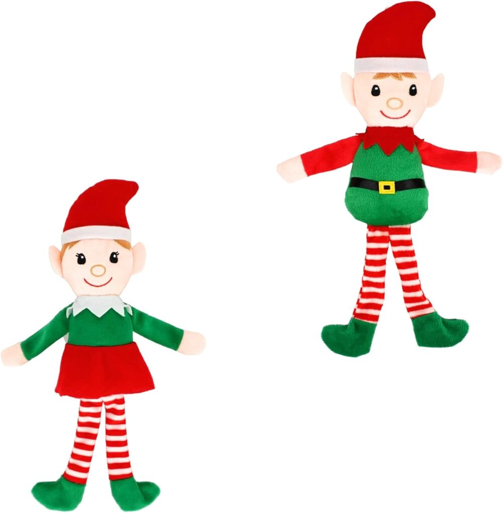 Christmas Plush Poseable Elves Boy & Girl Fair Skin 14.5 Inches Holiday Display